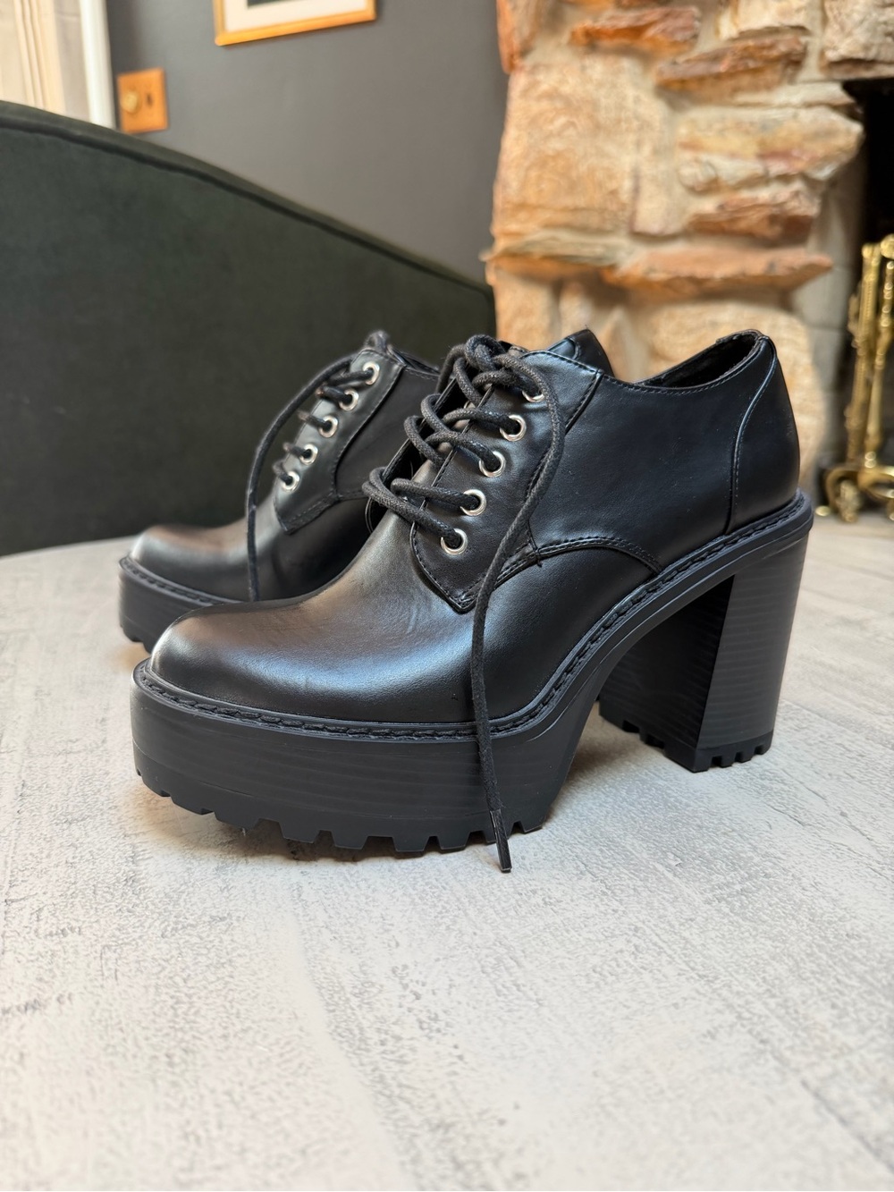 Madden Girl Black Platform Lace-Up Heeled Boots